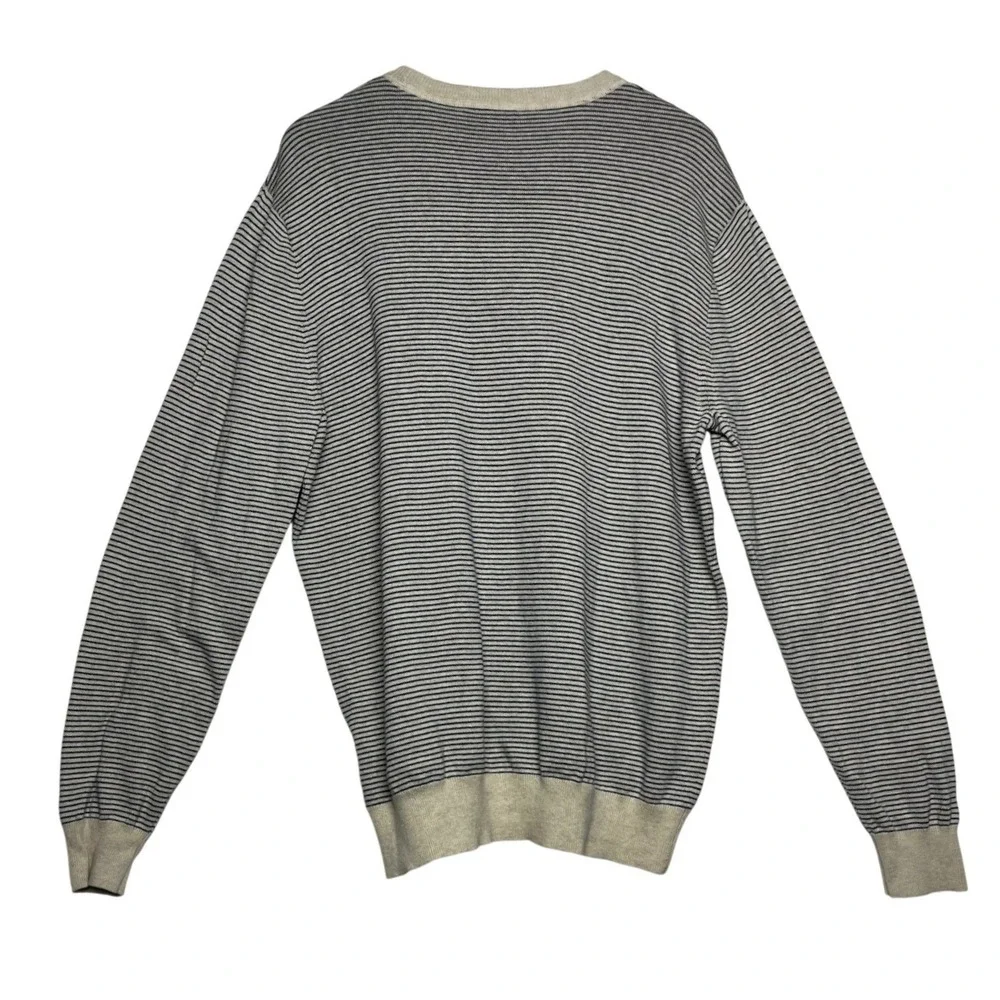 J Crew Mens Striped Crewneck Sweater‎ XL Beige Navy Cotton V-Neck - Picture 5 of 8
